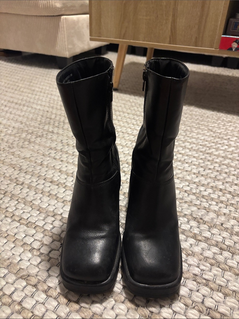 Steve Madden Black Chunky Platform Block-Heel Ankle Boots - Picture 2 of 2